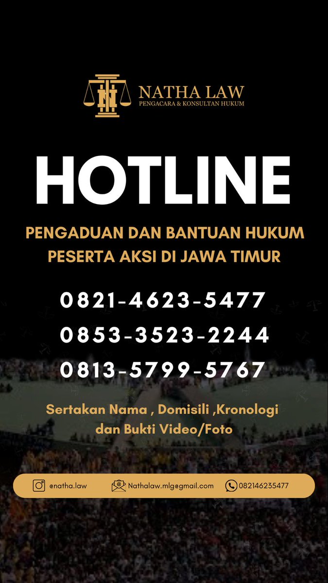 natha_law's tweet photo. Kawal aksi tanpa brutalitas. Terimakasih bagi kawan-kawan yang turun aksi maupun bersuara melalui media sosial. Untuk kawan-kawan di Malang, Surabaya dan area jawa timur lainnya apabila memerlukan bantuan hukum dapat menghubungi nomor yang tertera di bawah ini. Stay save 🤍 https://t.co/wQQhra6Gtq