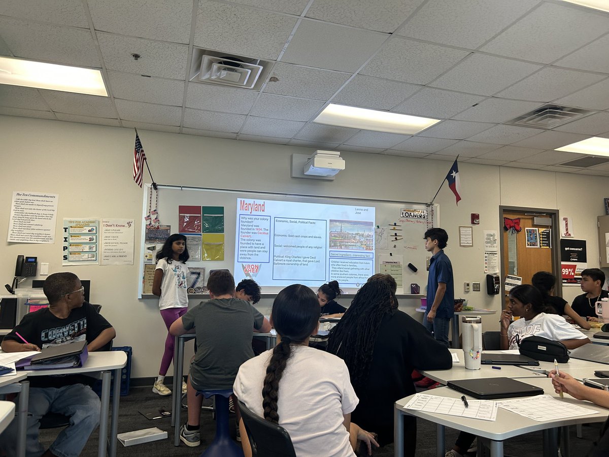 ConklinSteph's tweet image. Day 13
Iron Chef 13 Colonies 

We assessed representative government then 
We shared our Iron Chef Slides #eduProtocols

@ClarkMSCougars @FISDsocstudies #communicate #create
