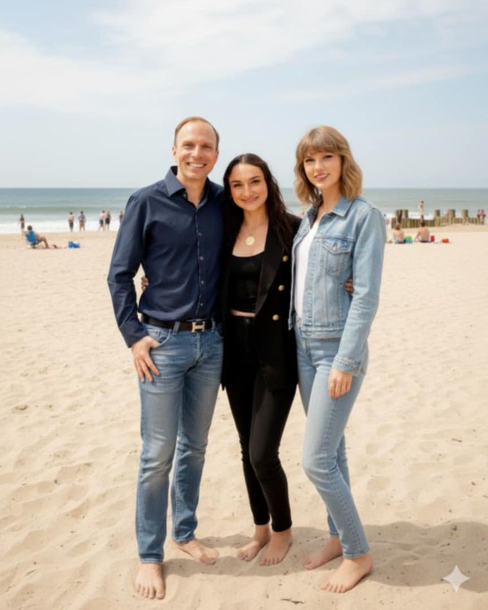 You know, just me and my wife celebrating Taylor's engagement with her at the Jersey shore.

Image made by Gemini (nano banana) based on my Facebook profile picture (which doesn't even have the legs that Gemini created for us here). Granted Taylor should be like a foot taller,