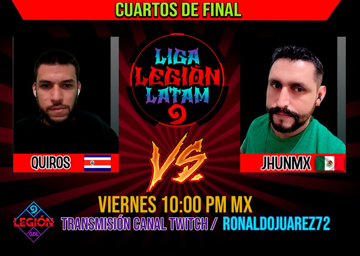 Viernes de Liga y seguimos con este partidazo de Cuartos de Final
Quiros vs Jhunmx 10:00 pm Mx
Canal: twitch.tv/ronaldojuarez72

#hearthstonelatam #Hearthstone