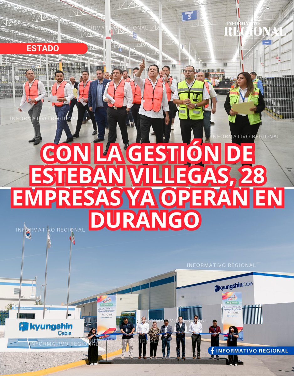 Informativo Regional (@infregionaldgo) on Twitter photo 📈 Con la gestión de <a href="/EVillegasV/">Esteban Villegas V.</a> , 28 empresas ya operan en Durango y generan más de 20 mil empleos directos 👷🏻♂️👩🏻💻
• 💵 La inversión supera los 8 mil millones de dólares y se traduce en más de 80 mil empleos indirectos.
• 🤝 Estos proyectos fortalecen la economía regional y 📈 Con la gestión de <a href="/EVillegasV/">Esteban Villegas V.</a> , 28 empresas ya operan en Durango y generan más de 20 mil empleos directos 👷🏻♂️👩🏻💻
• 💵 La inversión supera los 8 mil millones de dólares y se traduce en más de 80 mil empleos indirectos.
• 🤝 Estos proyectos fortalecen la economía regional y