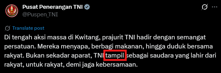 crazy freudian slip to admitting its just a performance. hanya sekadar "penampilan"