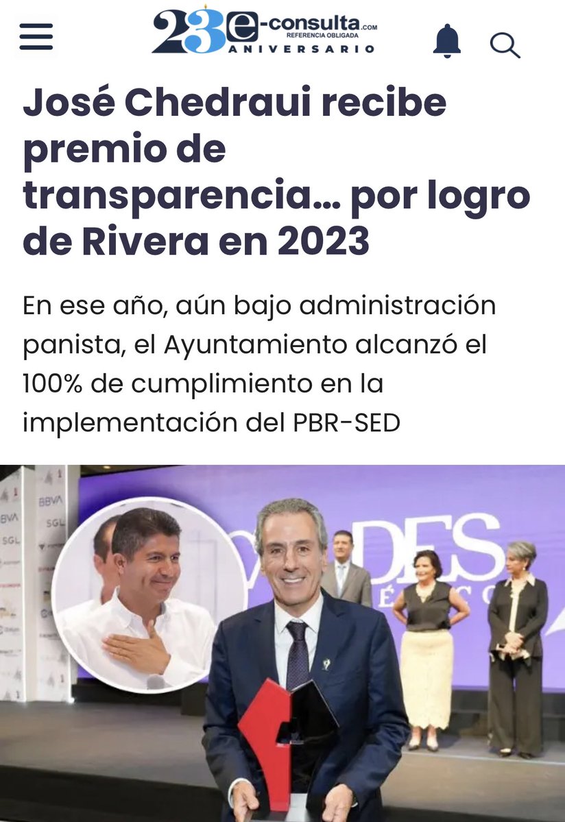 Carolina Beauregard (@carobeauregard) on Twitter photo ¡Felicidades <a href="/pepechedrauimx/">Pepe Chedraui 🇲🇽</a> por el premio en transparencia!
Puebla es la ciudad con mejores prácticas en transparencia, gracias a la administración de <a href="/eduardorivera01/">Eduardo Rivera Pérez</a>
¡El PAN sí sabe gobernar! ¡Felicidades <a href="/pepechedrauimx/">Pepe Chedraui 🇲🇽</a> por el premio en transparencia!
Puebla es la ciudad con mejores prácticas en transparencia, gracias a la administración de <a href="/eduardorivera01/">Eduardo Rivera Pérez</a>
¡El PAN sí sabe gobernar!