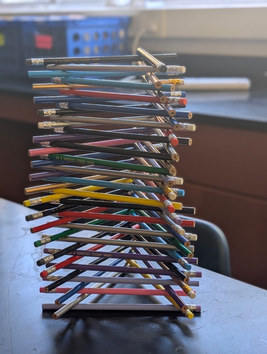 shobica_wadhwa's tweet image. Students are enjoying a #funFriday activity and showing a lot of competitive spirit as they build the tallest tower with pencils. I&apos;m loving this positive energy in the class! #Equilateraltriangle @mannmiddleSD