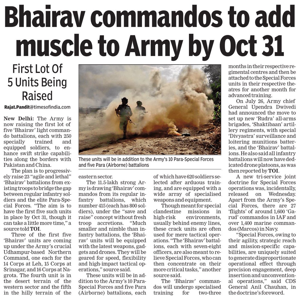 rajatpTOI's tweet image. Army raising the first 5 #Bhairav light commando battalions, each with 250 specially trained &amp;amp; equipped soldiers, to enhance swift strike capabilities. Plan is to progressively raise 23 Bhairav battalions to bridge the gap between #Infantry soldiers &amp;amp; elite #ParaSpecialForces