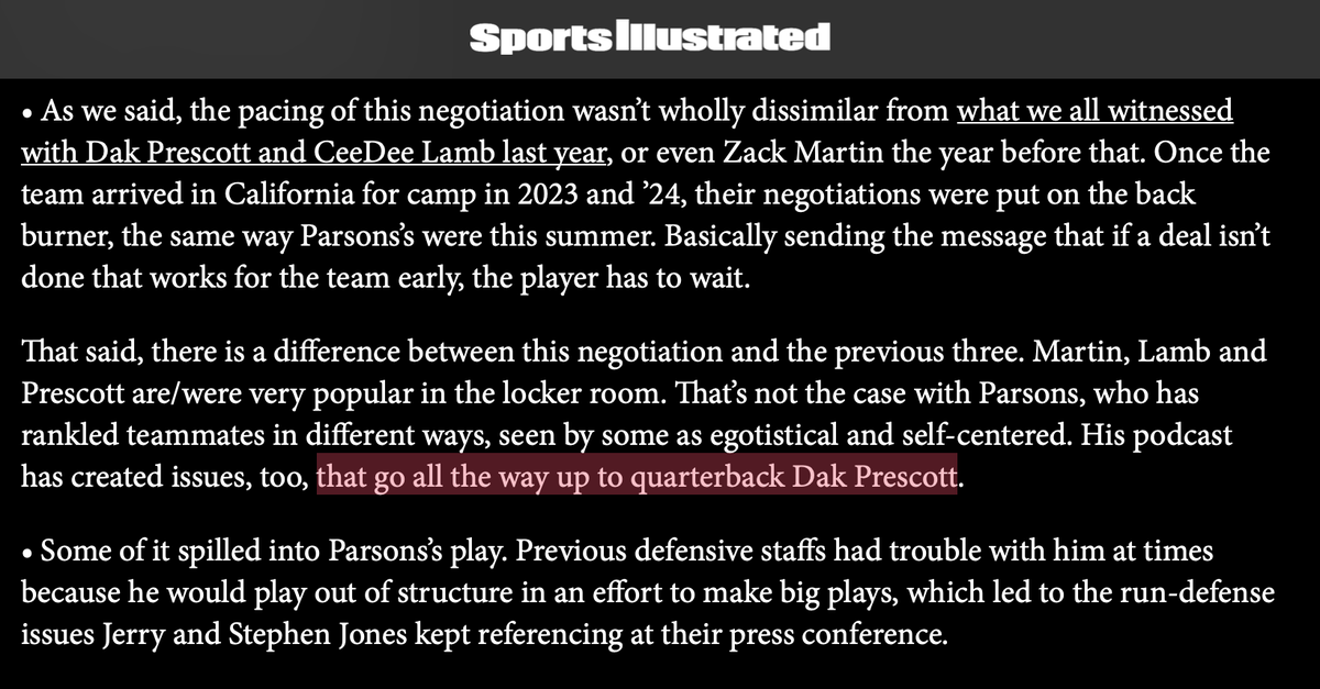 According to <a href="/AlbertBreer/">Albert Breer</a>, Micah Parsons' podcast created issues within the Dallas Cowboys locker room "that go all the way up to quarterback Dak Prescott."

Full article: si.com/nfl/inside-mic…