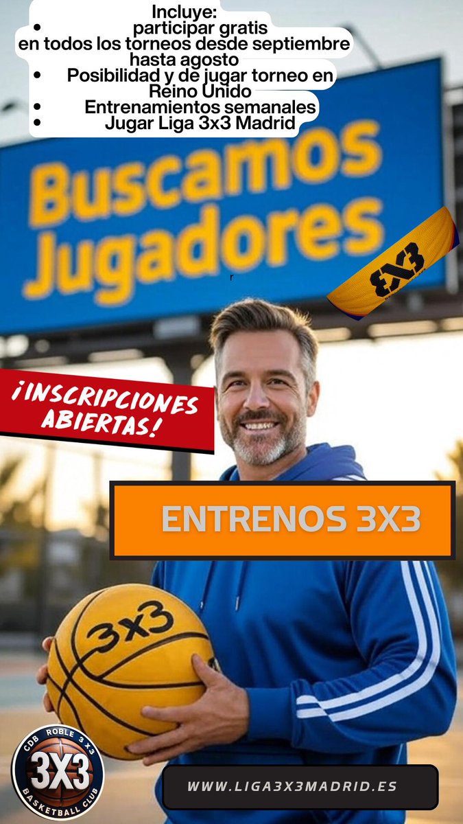Información:  
- Tel/whats: 644 03 17 37 
- Email: 3×3@cdbroble.es  
En grupos desde 4 a 9 jugadores/as  - Lunes y miércoles 
- Horario: 21:00h a 22:30h 
 #circuito3x3madrid #liga3x3madrid #jugadores3x3 #entrena3x3 #madrid3x3 #colmenarejo #formacion3x3 #temporada2526