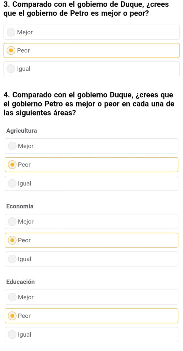 Para los que dicen que de dónde sacan las encuestas?.. pues aquí les va una que llene y son muchas preguntas acerca del desastroso desgobierno petro