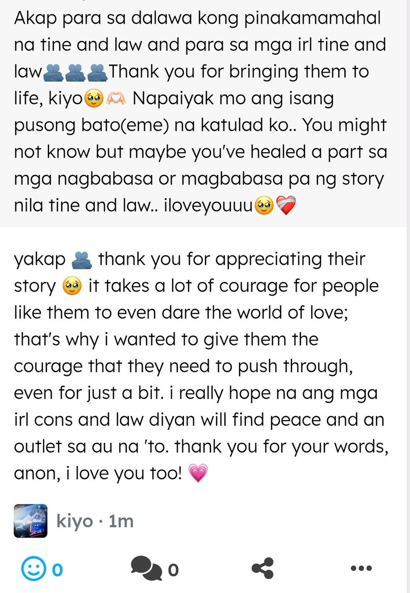 4ballpool's tweet image. Akap para sa dalawa kong pinakamamahal na tine and law and para sa mga irl tine and law🫂🫂🫂Thank you for bringing them to… — yakap 🫂 thank you for appreciating their story 🥹 it takes a lot of courage for people like them to even dare the world of lo… alterspring.org/@stargaze/a/11…