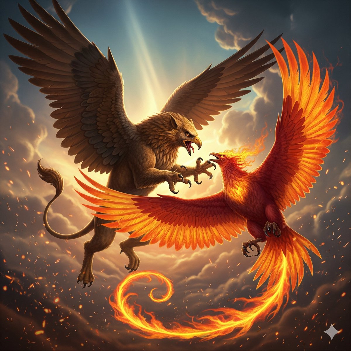 Praveenk_23's tweet photo. "New King of Creation"
The level of detail and dynamic lighting Nano Banana (Gemini 2.5 Flash) can produce is just mind-blowing. I prompted "a griffin fighting a phoenix" and this is the masterpiece it delivered. 🔥
#Gemini #nanobanana #NanoBanana #MadeWithGoogle #FantasyArt https://t.co/d4vp99pWP4