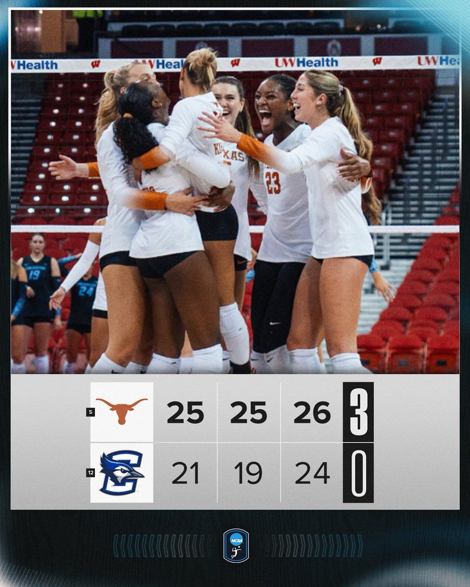NCAA Women's Volleyball (@ncaavolleyball) on Twitter photo TEXAS STARTS THEIR SEASON WITH A SWEEP 🔥
No. 5 <a href="/TexasVolleyball/">Texas Volleyball</a> defeats No. 12 Creighton in three sets!
#NCAAWVB TEXAS STARTS THEIR SEASON WITH A SWEEP 🔥
No. 5 <a href="/TexasVolleyball/">Texas Volleyball</a> defeats No. 12 Creighton in three sets!
#NCAAWVB