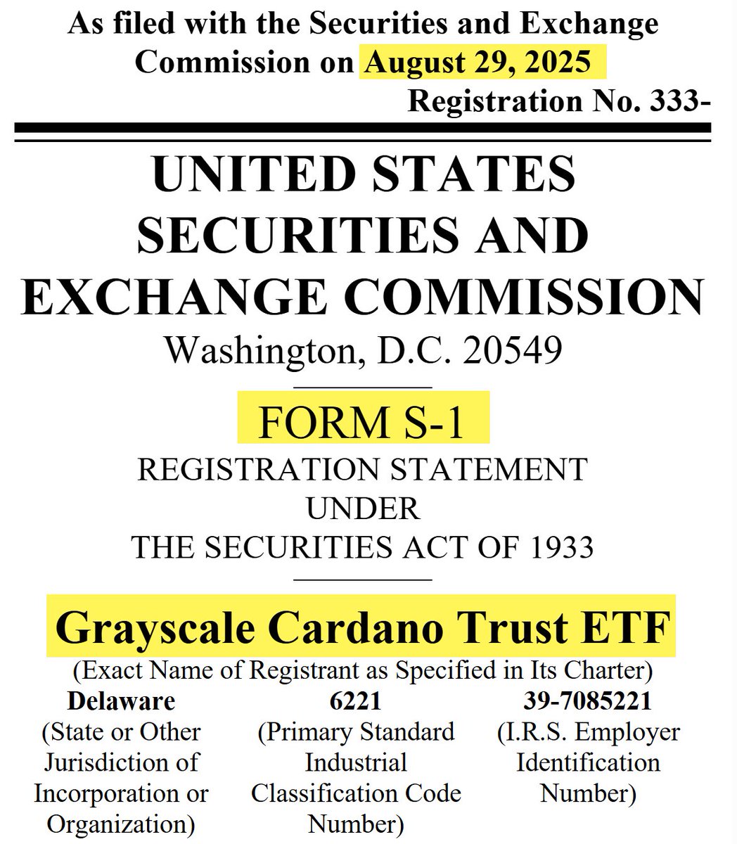 🚨BREAKING

Grayscale files S-1 for it's Cardano ETF.

How much longer can they postpone it?