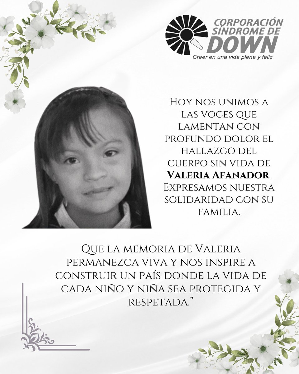 corpdown's tweet image. Hoy nos unimos a las voces de dolor por Valeria Afanador. Nos solidarizamos con su familia y elevamos un pensamiento de amor y consuelo en su memoria.