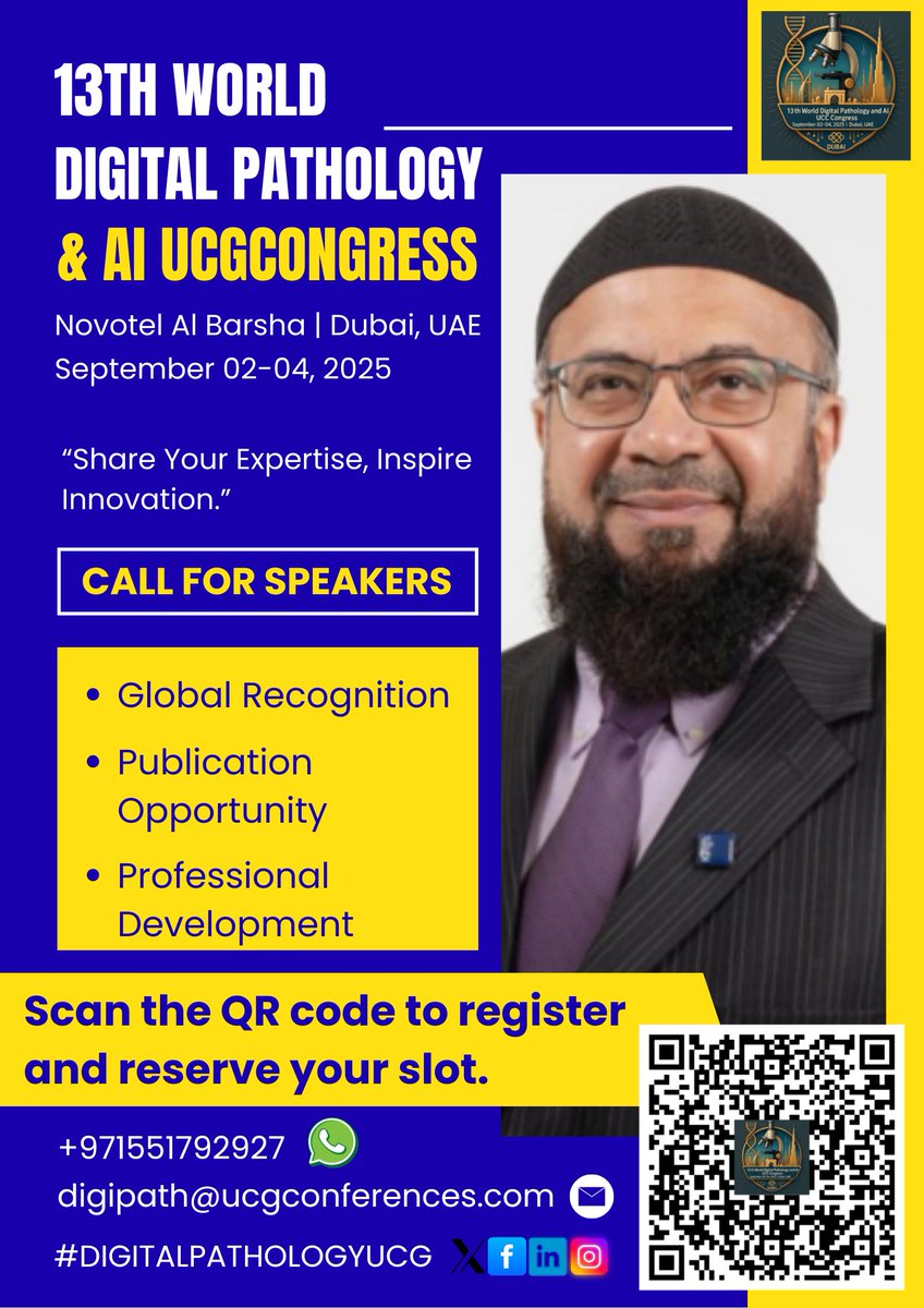 Join the 13th World Digital Pathology &amp; AI UCG Congress, taking place on Sep 2–4, 2025 at Novotel Al Barsha, Dubai, UAE

Deadline Aug  31, 2025 
Register  …lpathology.utilitarianconferences.com/discounted-reg…
WhatsApp wa.me/971551792927

#CanadianPathology #DubaiEvent #Burjil #BurjKhalifa