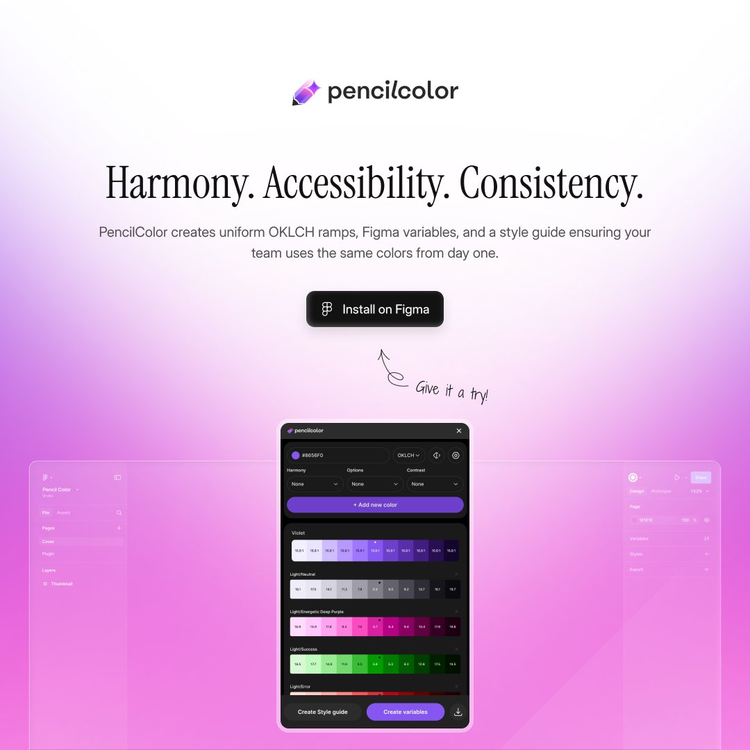 uxmehedihas's tweet image. 🚀 PencilColor is live on Figma Community!  
Built for designers who love vibrant color workflows 🌈✨  

👉 Try it now &amp;amp; share your feedback!  

figma.com/community/plug…  

#FigmaPlugin #Figma #ColorGenerator #OKLCH