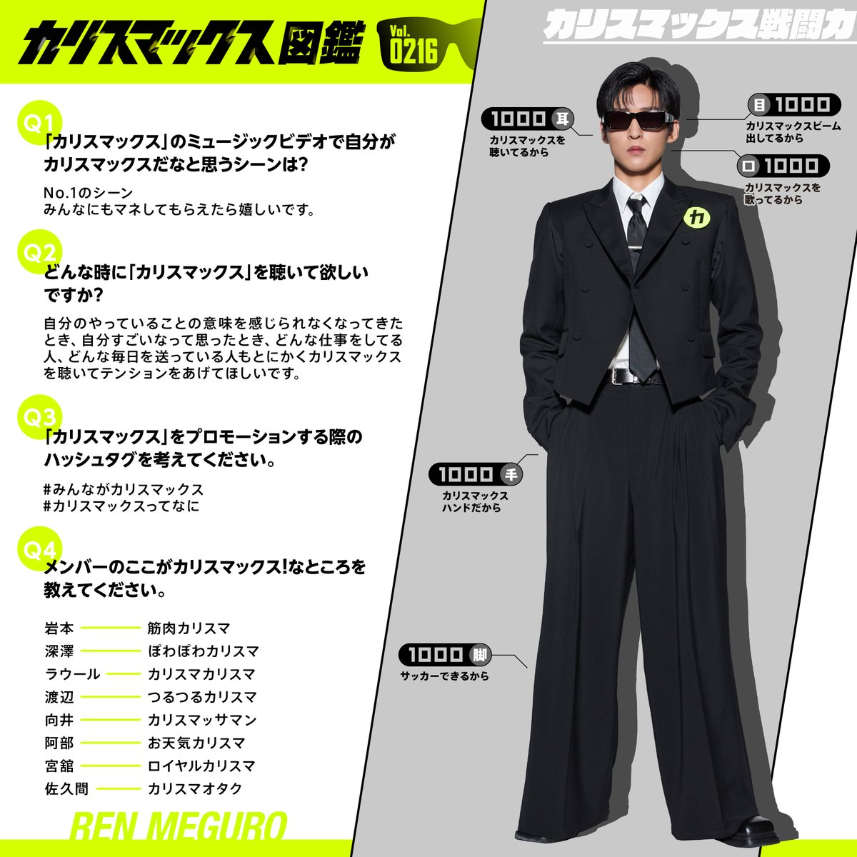 目黒蓮（Snow Man） 「カリスマックス」図鑑 公開🕶️ カリスマ性