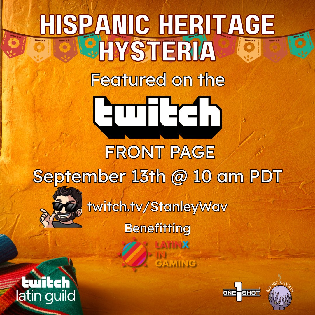It is my ubelievable pleasure and honor to announce that Hispanic Heritage Hysteria has been confirmed to be featured on the @twitch front page. 

We're elevating Latinx voices on the main stage in the biggest way and I'm crying on main. Thank you for supporting me.