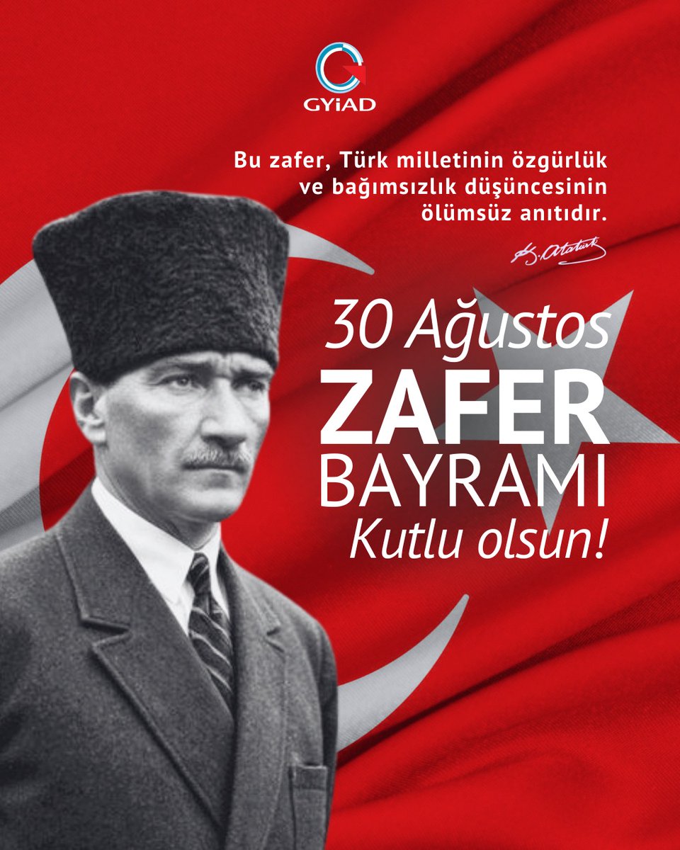 30 Ağustos Zafer Bayramımız kutlu olsun! 

Başta Ulu Önder Mustafa Kemal Atatürk olmak üzere, ülkemizin bağımsızlığı için canlarını ortaya koymuş tüm kahramanlarımızı saygı, minnet ve şükranla anıyoruz. 

#30AgustosZaferBayrami