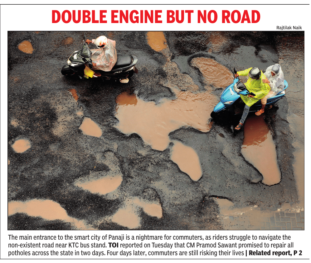 RajeshMenon70's tweet photo. These potholes have become so common in Goa every year that people have become numb to these hardships. And every year, we hear empty rhetoric of how Goa will have pothole-free roads and with a deadline too. Travel to the interiors of Goa, and you will find absolutely smooth roads. One wonders if it is actually a deliberate attempt to push tourists away from Panaji to the hinterlands. But in the process, it is the Goans who end up risking their lives and vehicles. Can we at least get our basics right or is that asking for too much 😕