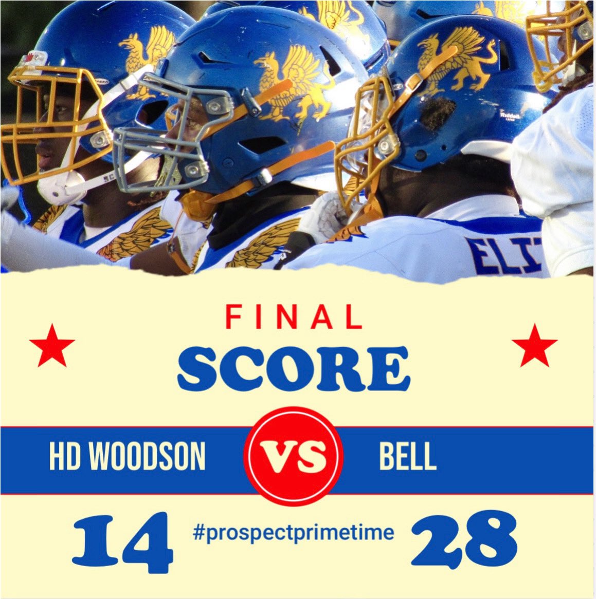 ProspectsUnsung's tweet photo. @bell_football with a big win over HD Woodson 28-14 

#prospectprimetime https://t.co/NqsUzFC7bD