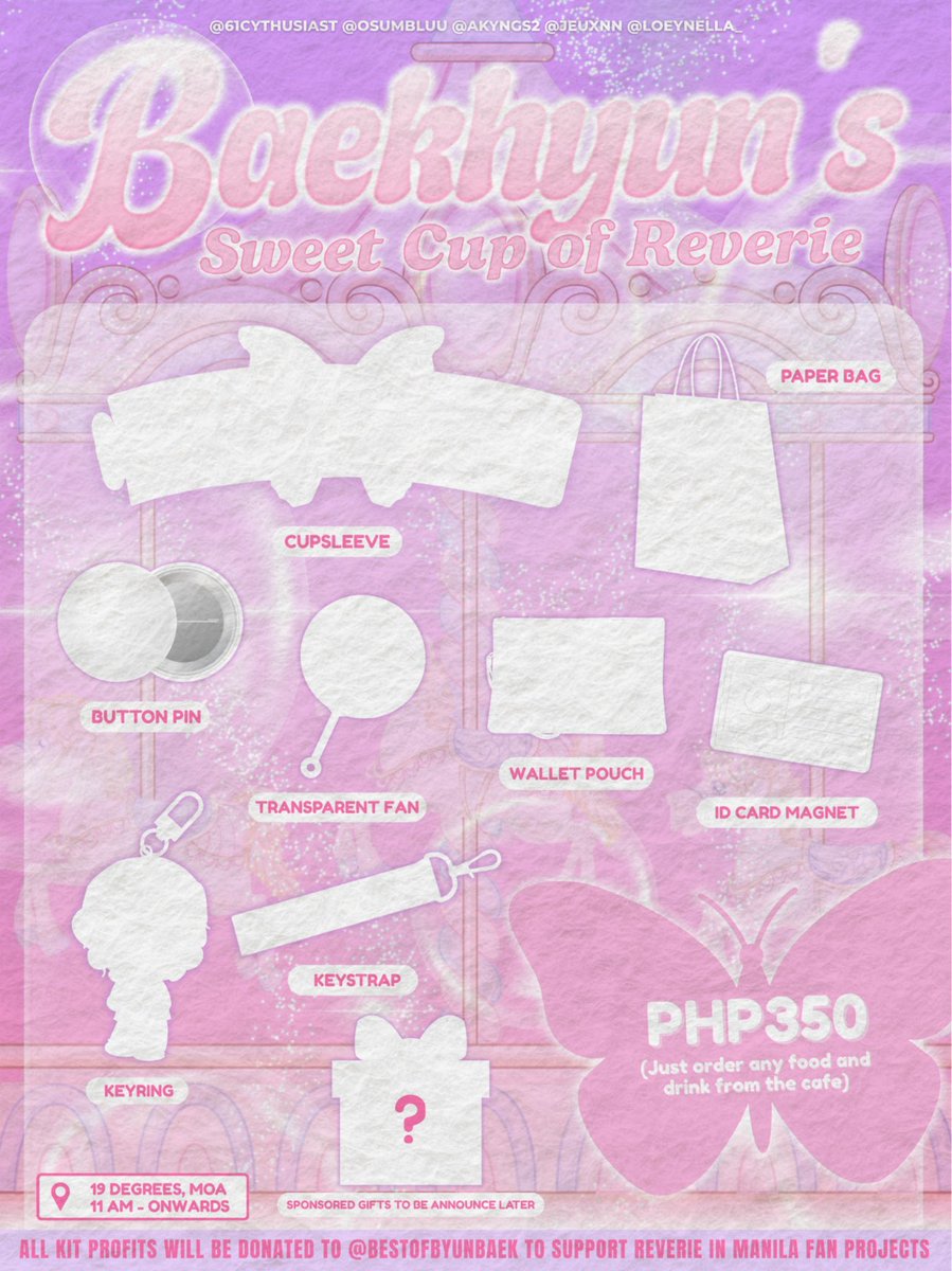 ๐๐ ๐๐// ia (@61cythusiast) on Twitter photo A cupsleeve event for Reverie in Manila:
BAEKHYUN'S SWEET CUP OF REVERIE
๐19ยฐ Degrees, MOA
๐ 10.18.2025
โฐ 11:00 am onwards
DOO: till supplies last
DOP: PAYO
๐: tinyurl.com/BaekhyunInManiโฆ
all profits will be donated to <a href="/bestofbyunbaek/">best of ๋ฐฑํ์ด</a> fundraising drive
#ReverieTour A cupsleeve event for Reverie in Manila:
BAEKHYUN'S SWEET CUP OF REVERIE
๐19ยฐ Degrees, MOA
๐ 10.18.2025
โฐ 11:00 am onwards
DOO: till supplies last
DOP: PAYO
๐: tinyurl.com/BaekhyunInManiโฆ
all profits will be donated to <a href="/bestofbyunbaek/">best of ๋ฐฑํ์ด</a> fundraising drive
#ReverieTour