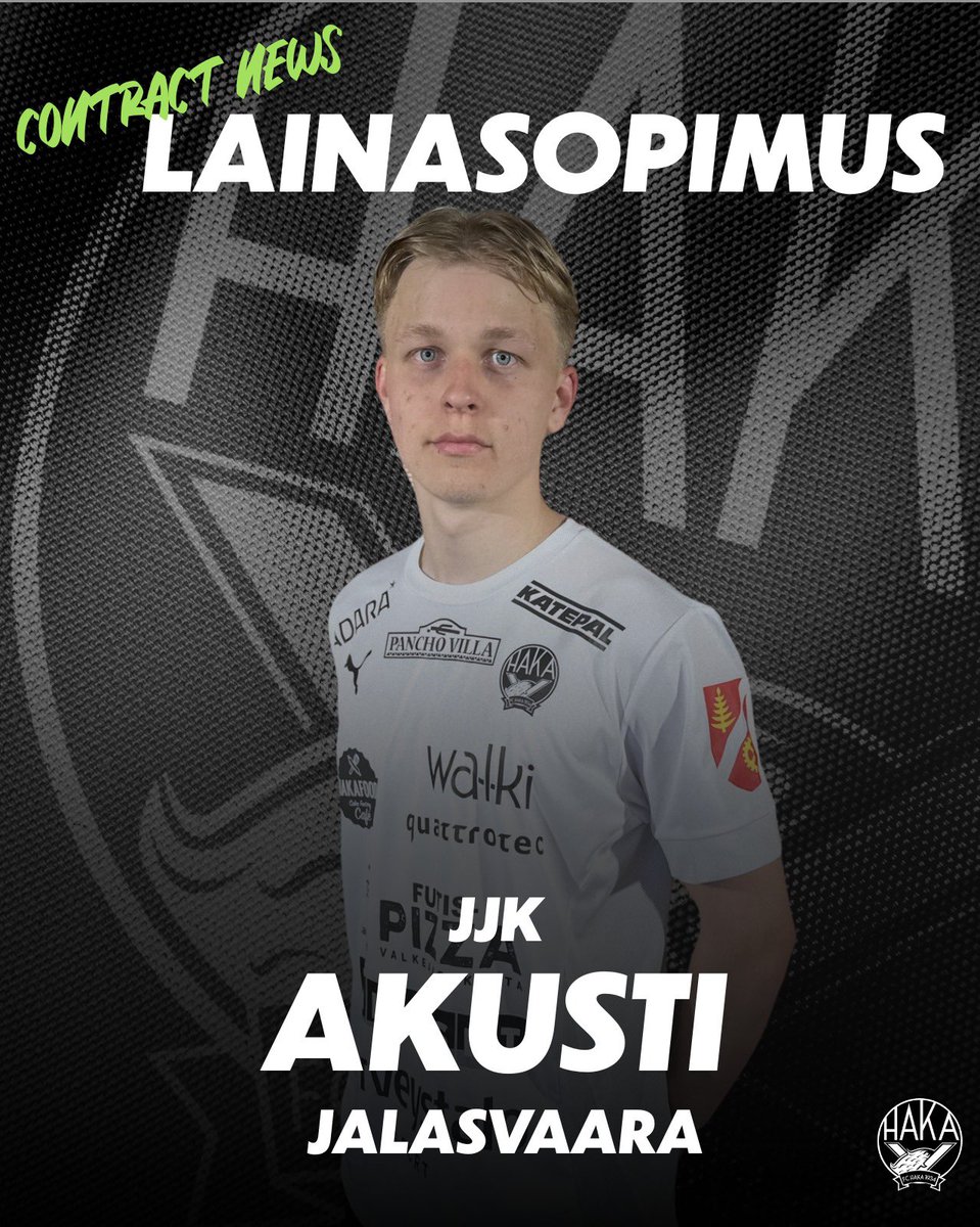 FC Hakan 21-vuotias keskikenttäpelaaja Akusti Jalasvaara siirtyy loppukauden ajaksi lainasopimuksella Ykkösen JJK Jyväskylän riveihin.

Hurjasti tsemppiä matkaan Akusti 🖤🤍

#fchaka #veikkausliiga #ykkönen #jjkjyväskylä