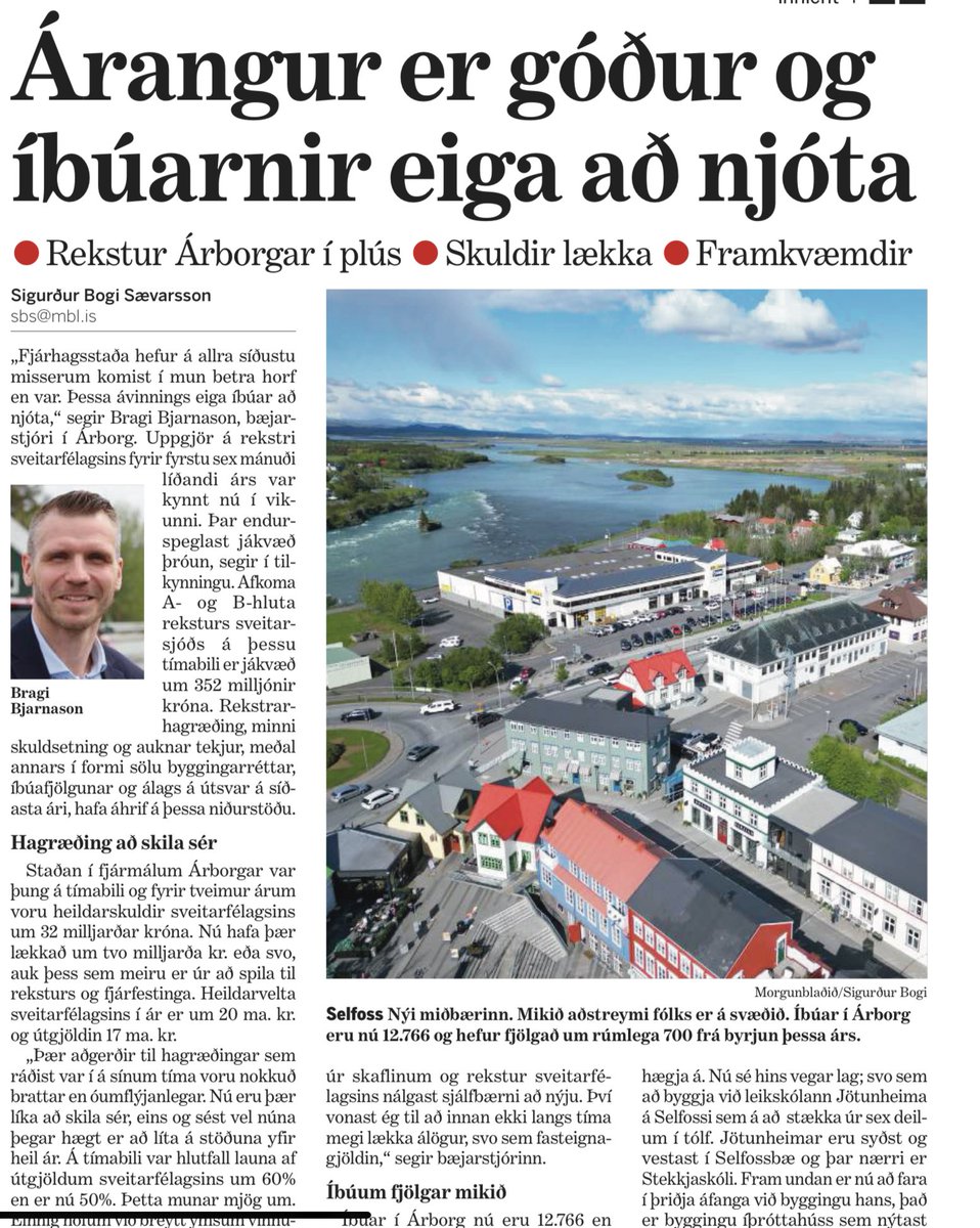 Ótrúlegur árangur hjá Braga í Árborg sem hefur snúið við fjárhag sveitarfélagsins eftir hefðbundna óráðsíu vinstri manna á seinasta kjörtímabili. Svipað átti sér stað undir forystu Rósu í Hafnarfirði - þarf fleiri dæmi um að það skiptir máli hverjir stýra sveitarfélögum?