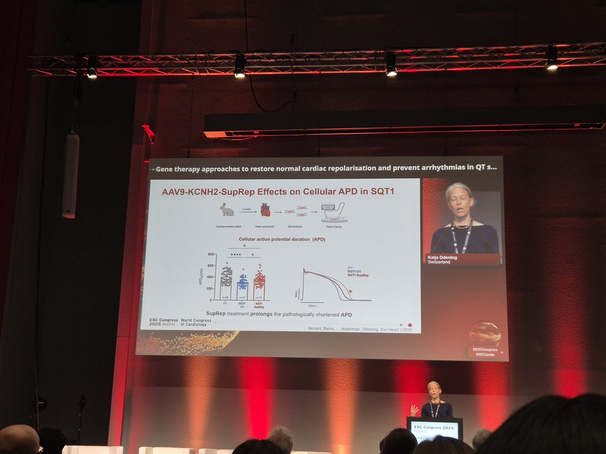 CVR_TomaszGuzik's tweet photo. Katja Odening shares gene therapy  approaches to restore normal #cardiac reploarisation &amp; prevent #arrhythmias in QT syndromes &amp; highlights need for long-term studies on sustainability

#ESCCongress #ESCBasicScience #CardioTwitter #CVD #CardiovascularResearch https://t.co/DRx0xf7eVf