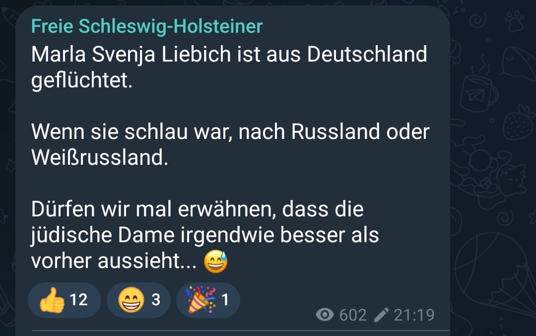 Der #freieSchleswigHolsteiner über Marla Svenja Liebich: "sie"

#Heuchler