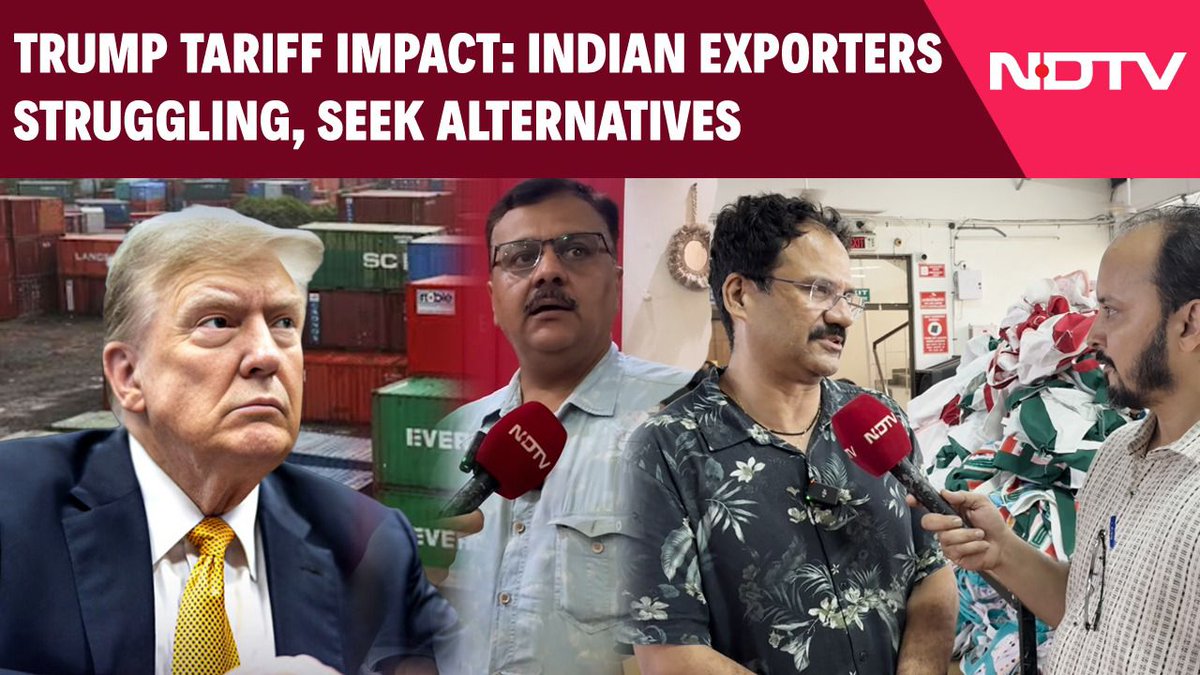 ndtv's tweet image. Trump Tariffs | Exporters face crisis: US tariffs threaten business  

NDTV&apos;s @makhannews1300 brings you this  ground report from Noida: youtube.com/watch?v=ByhPX6…

#TrumpTariffs #USIndiaTrade  #IndianExporters #MakeInIndia #TextileExports #DonaldTrump