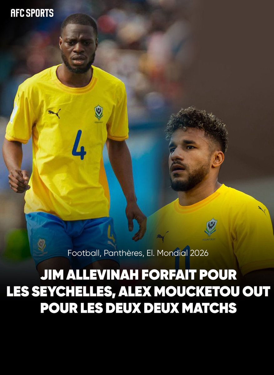 Déjà un premier coup dur pour « Pep » Mouyouma, dans la dernière ligne droite des qualifications pour le Mondial 2026 ? 
Face aux Seychelles, le Gabon sera surtout privé d’un de ses meilleurs atouts offensifs, Jim Allevinah, auteur de 8 buts et 7 passes décisives en 32 matchs.