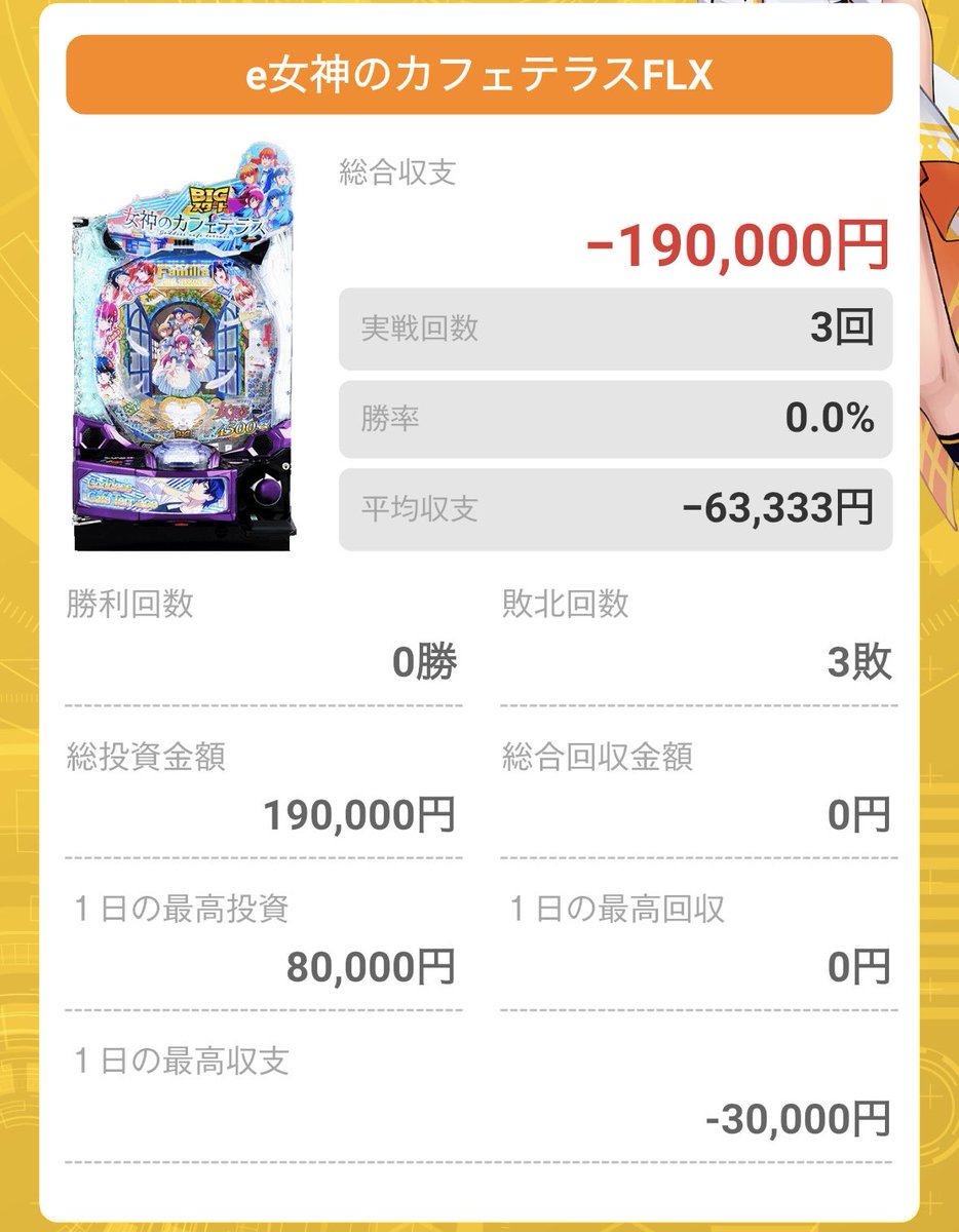 3回目の女神のカフェテラス！
釘が悪くても金入れれば関係ない！
意地の投資投資〜
通常通常通常通常通常😇

は？14連続（チャージ4）RUSH無しなの？
ええ普通に起こる確率ですとも💢

でも藤◯事は悪目立ちしすぎ💢
メイプルといい藤のLT機確率◯称してんじゃね？
タカアキ〜台ぶっ壊してくれ👊🤬👊