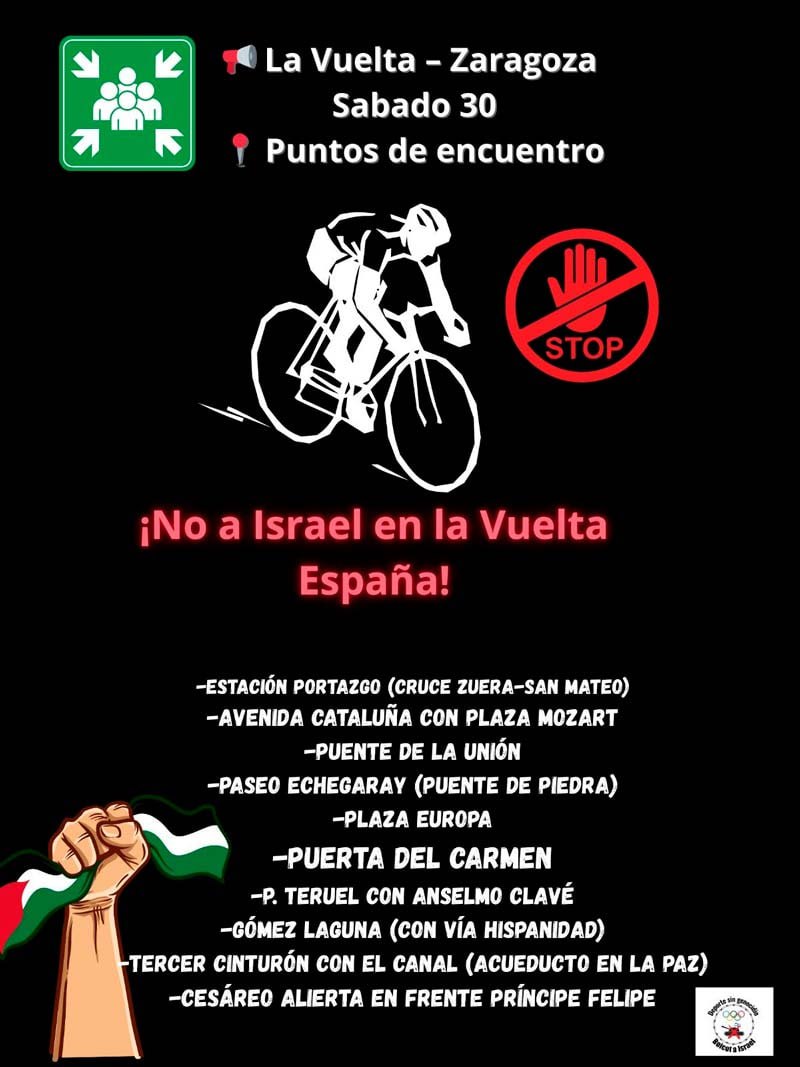 Visibiliza al pueblo palestino a su paso por Zaragoza. ¡No a Israel en la Vuelta a España!