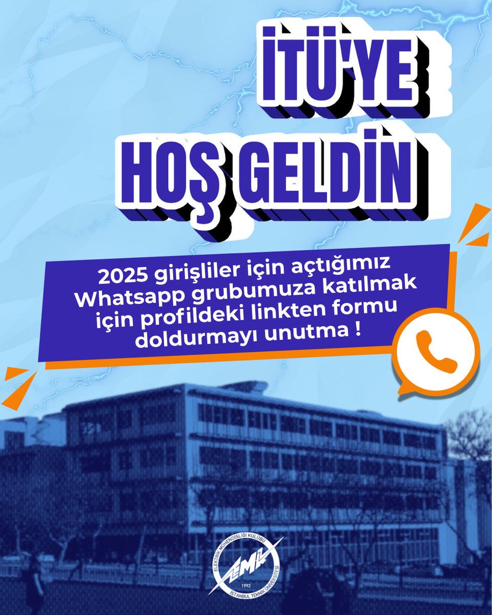 Yeni dönemin heyecanını beraber yaşamak için hepinizi sabırsızlıkla bekliyoruz!!⚡️✨🐝

👇Sen de aramıza katılmak için aşağıdaki linkten formu doldurup WhatsApp grubumuza katılabilirsin!⚡️

🔗 forms.gle/arVB95R62w9vA9…

#itu#itü#itu1773#itü1773#elektrikmühendisliği#ituemk#itüemk