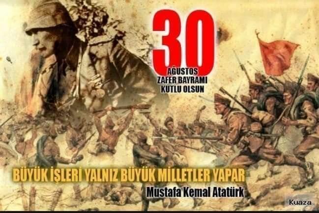 "30 Ağustos'ta yönettiğim muharebe, Türk milletinin yanımda bulunduğu halde idare ettiğim ilk ve son muharebedir. Bir insan, kendisini milletle beraber hissettiği zaman, ne kadar kuvvetli buluyor bilir misiniz? Bunu tarif müşküldür." Mustafa Kemal ATATÜRK
#30AgustosZaferBayrami