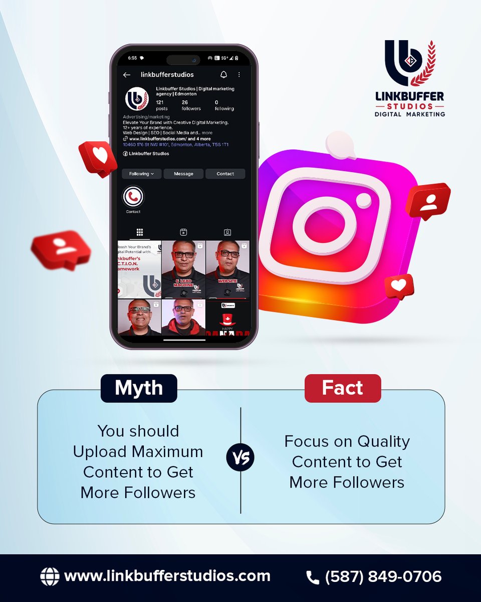 linkbuffer's tweet image. Don't fall for the Myths!
Let Linkbuffer Studios craft a posting strategy that works for your brand. Message us today!
Book your free strategy call - 📞 (587) 849-0706 | 🌐 linkbufferstudios.com
#LinkbufferStudios #yegbusiness #digitalmarketingagency