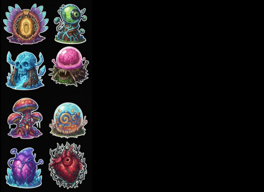 Soulsync777's tweet image. 📔🍌 Nano Banana Tip 🍌📔
I've been asking it to create stickers of structures for a strategy game.
To keep the art style consistent, you can provide part of an image and ask it to complete the rest.
Generating three rows of new stickers each time. 👍