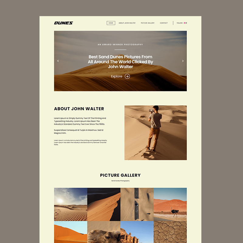 htmlcodix's tweet image. Dunes - Photography Website in #HTML