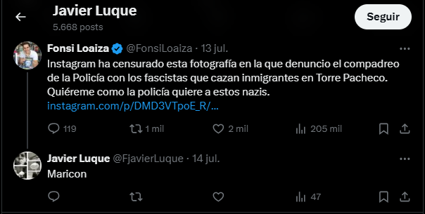 <a href="/FonsiLoaiza/">Fonsi Loaiza</a> <a href="/ionebelarra/">Ione Belarra</a> <a href="/HospitalLaFe/">HospitalLaFe</a> <a href="/IreneMontero/">Irene Montero</a> <a href="/SarahPerezSanta/">Sarah Santaolalla. ♀</a> Una cosa <a href="/HospitalLaFe/">HospitalLaFe</a>, ¿Qué pasara cuanto este trabajador tenga que atender a uno de esos que llama "moro gilipollas"? ¿Qué opináis de que le diga a Irene Montero que se tiene que "morir rabiando"? ¿Y cuando tenga que atender a uno de esos que llama "maricón" como insulto?