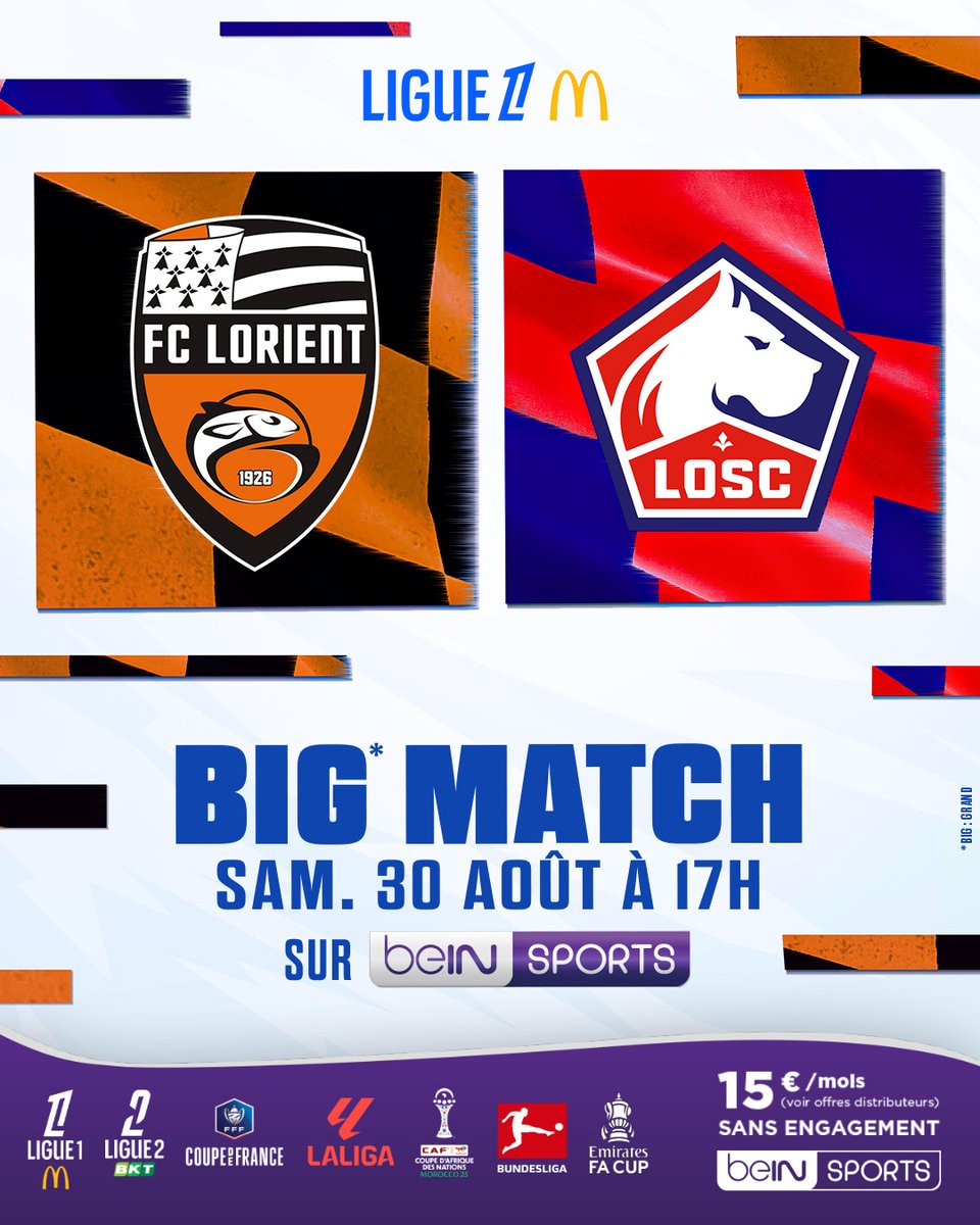 🔥 Le Big Match de ce week-end en <a href="/Ligue1/">Ligue 1 McDonald's</a> 

👀 Olivier Giroud et le LOSC se déplacent sur la pelouse de Lorient

📺 Un match à suivre aujourd'hui à 17H en direct sur beIN SPORTS 1 !

#FCLLOSC #beINLigue1