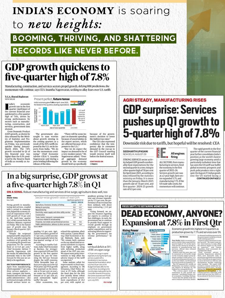 Dr Sudhakar K (@drsudhakar_) on Twitter photo 7.8% GDP Growth – Highest in 5 Quarters! 🚀
Under PM <a href="/narendramodi/">Narendra Modi</a> Ji’s leadership, India’s economy is booming, thriving & shattering records.
Manufacturing up, services surging, agriculture steady – all engines firing. 🔥
And yet, Congress keeps crying “Dead Economy”! 🤦♂️
To 7.8% GDP Growth – Highest in 5 Quarters! 🚀
Under PM <a href="/narendramodi/">Narendra Modi</a> Ji’s leadership, India’s economy is booming, thriving & shattering records.
Manufacturing up, services surging, agriculture steady – all engines firing. 🔥
And yet, Congress keeps crying “Dead Economy”! 🤦♂️
To