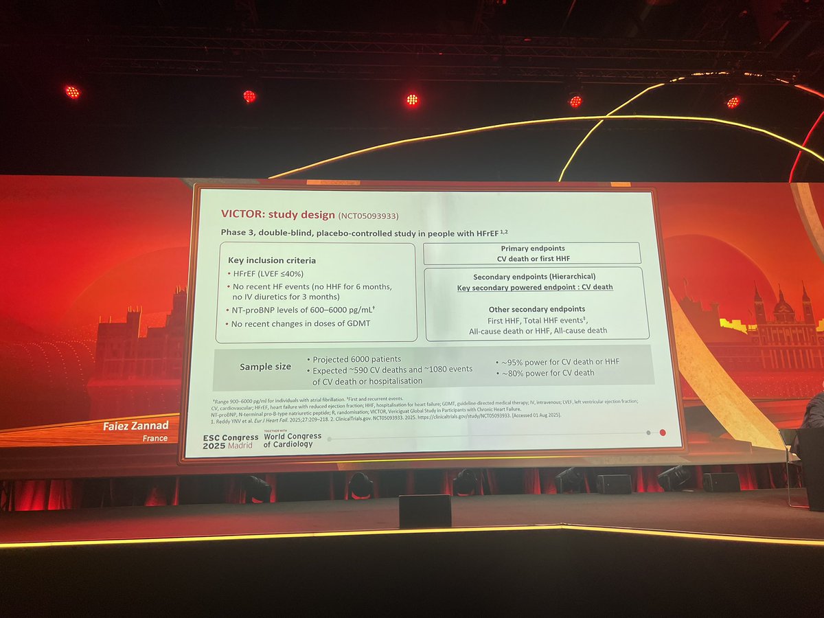 VICTOR: Vericiguat Global Study in Participants with Chronic Heart Failure  Live From ESC MADRID 2025 Vericiguat did not reduce risk of the primary  endpoint (composite of CV death or HHF) in ambulatory