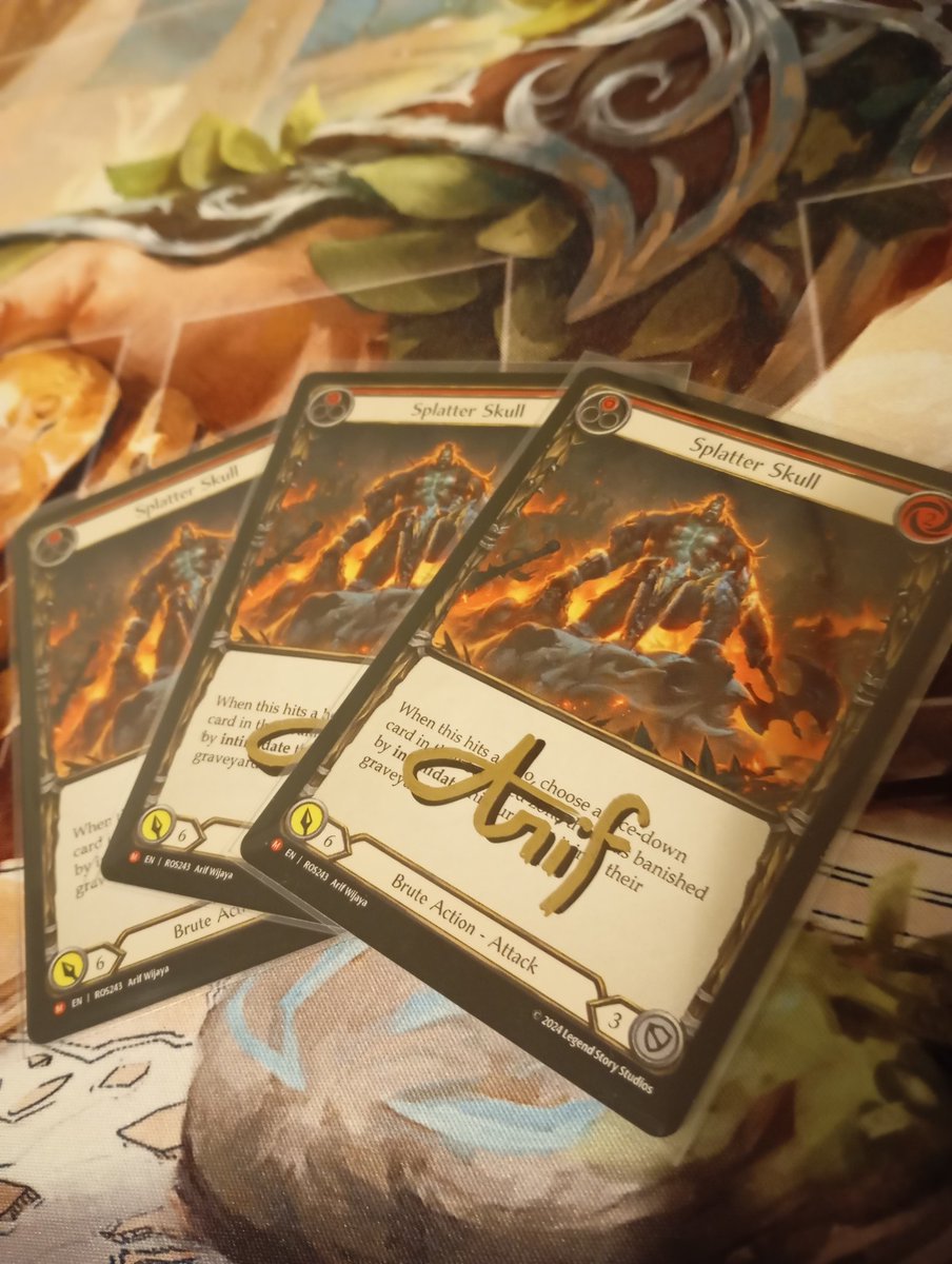 FaBEdChan's tweet image. Got these bad boys from the one and only @arifwijaya_art in person at Flesh and Blood TCG in Singapore. #fabtcg #rhinar #brute