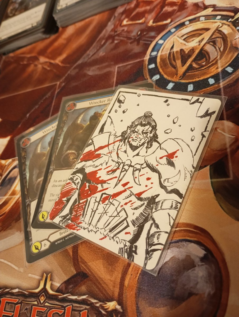 FaBEdChan's tweet image. Got these bad boys from the one and only @arifwijaya_art in person at Flesh and Blood TCG in Singapore. #fabtcg #rhinar #brute