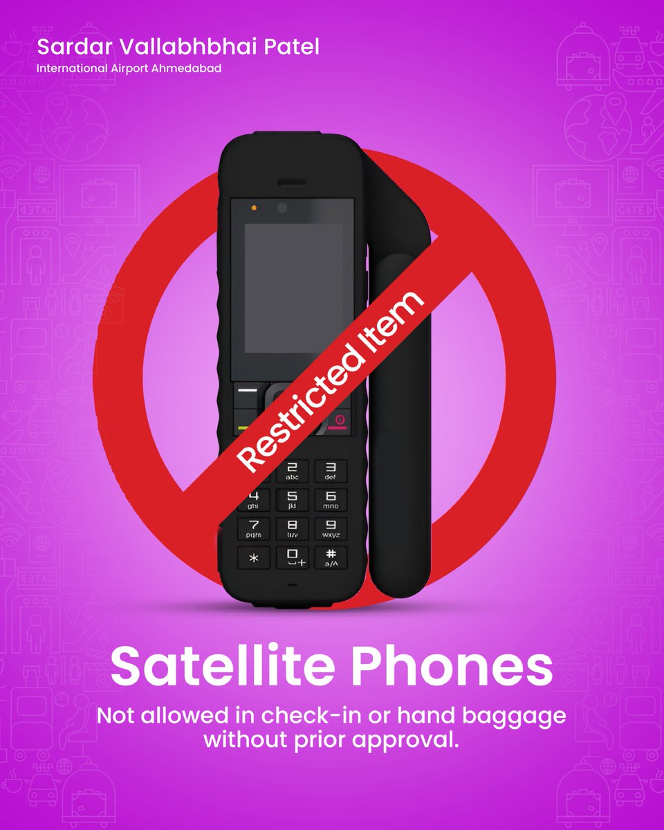 ahmairport's tweet image. Are you planning to carry a #SatellitePhone? Remember, authorisation comes first, packing comes later! As per the Department of Telecommunications (DoT), Government of India, prior approval is mandatory for all satellite phones.

BSNL-provided INMARSAT phones are allowed with