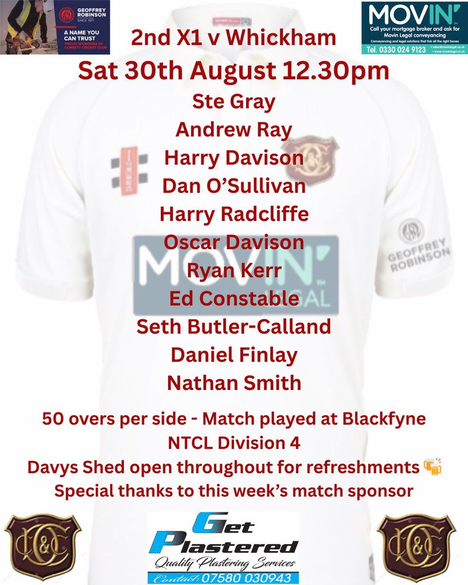 Consett Cricket Club π (@consettcc) on Twitter photo Saturday Team News
1st X1 travel to <a href="/alnmouthlescc/">Alnmouth & LesburyCC</a> whilst the 2nd X1 host <a href="/WhickhamCC/">Whickham CC</a>
Both games at the earlier time of 12.30 today Saturday Team News
1st X1 travel to <a href="/alnmouthlescc/">Alnmouth & LesburyCC</a> whilst the 2nd X1 host <a href="/WhickhamCC/">Whickham CC</a>
Both games at the earlier time of 12.30 today