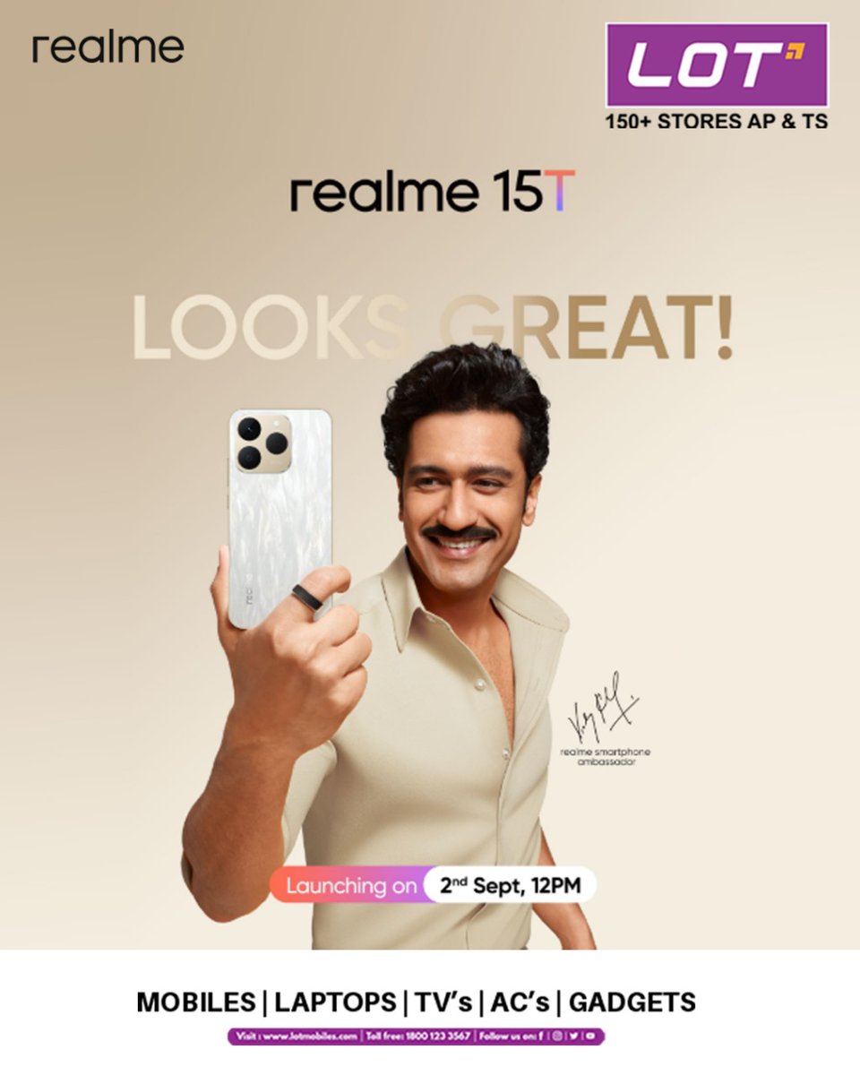 Lotmobiles's tweet image. 🚀✨ The Wait is Almost Over! ✨🚀
The All-New Realme 15T is making its grand debut! 🎉
📅 Launching on 2nd September | 12 PM
📍 Exclusively at LOT Mobiles
📞 Call us: 1800-1233567

#Realme15T #NextLevelPerformance #LaunchDay #LOTMobiles #StayTuned #TechUnleashed #RealmeIndia