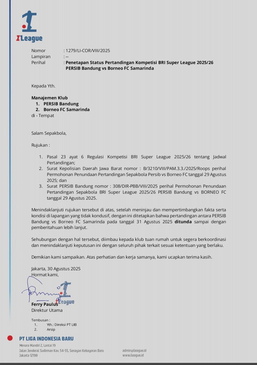 Persib vs Borneo FC DITUNDA sampai dengan pemberitahuan lebih lanjut.

Karaleum, hirup lain saukur mengbal. Nu pentingmah maraneh sing dipaparin kasehatan kabeh!