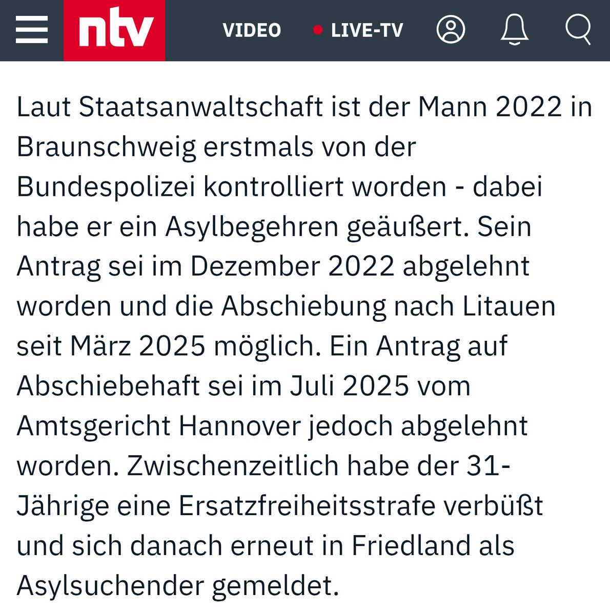 Asylantrag 2022 abgelehnt, Abschiebehaft im Juli 2025 abgelehnt.

Einen Monat später am Bahnhof randaliert und mutmaßlich eine 16-Jährige getötet.

Deutschland.