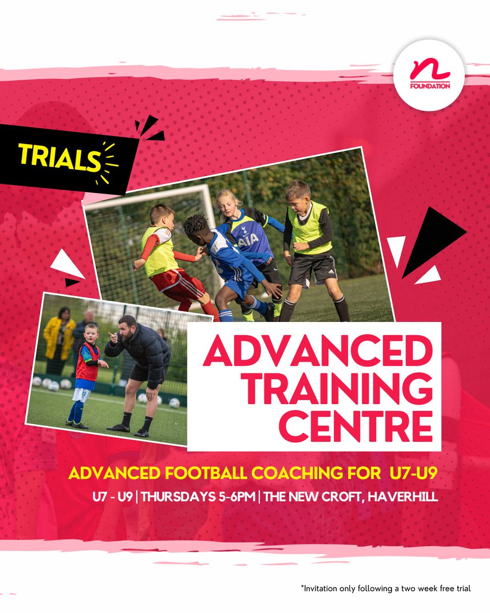🚀 NEW Advanced Training Centre | For ambitious U7–U9 players ready to push their game further!

👤 Led by UEFA B Coaches
📅 Thurs 5–6pm (from 4 Sept)
🎟 2-week FREE trial
⚠️ Invite-only after trial

👉 Apply now: thenewcroftfoundation.com/childrens-foot…